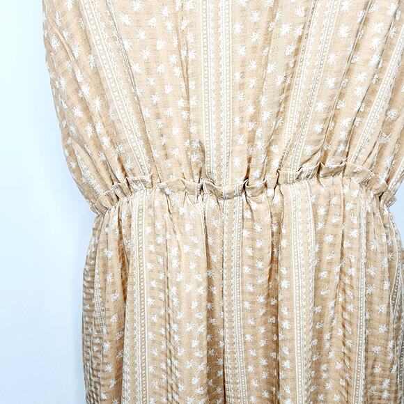 Storia Women's Tan Boho Jumpsuit Smocked/Elastic Back Ruffle Wide Leg Size S - Picture 5 of 11